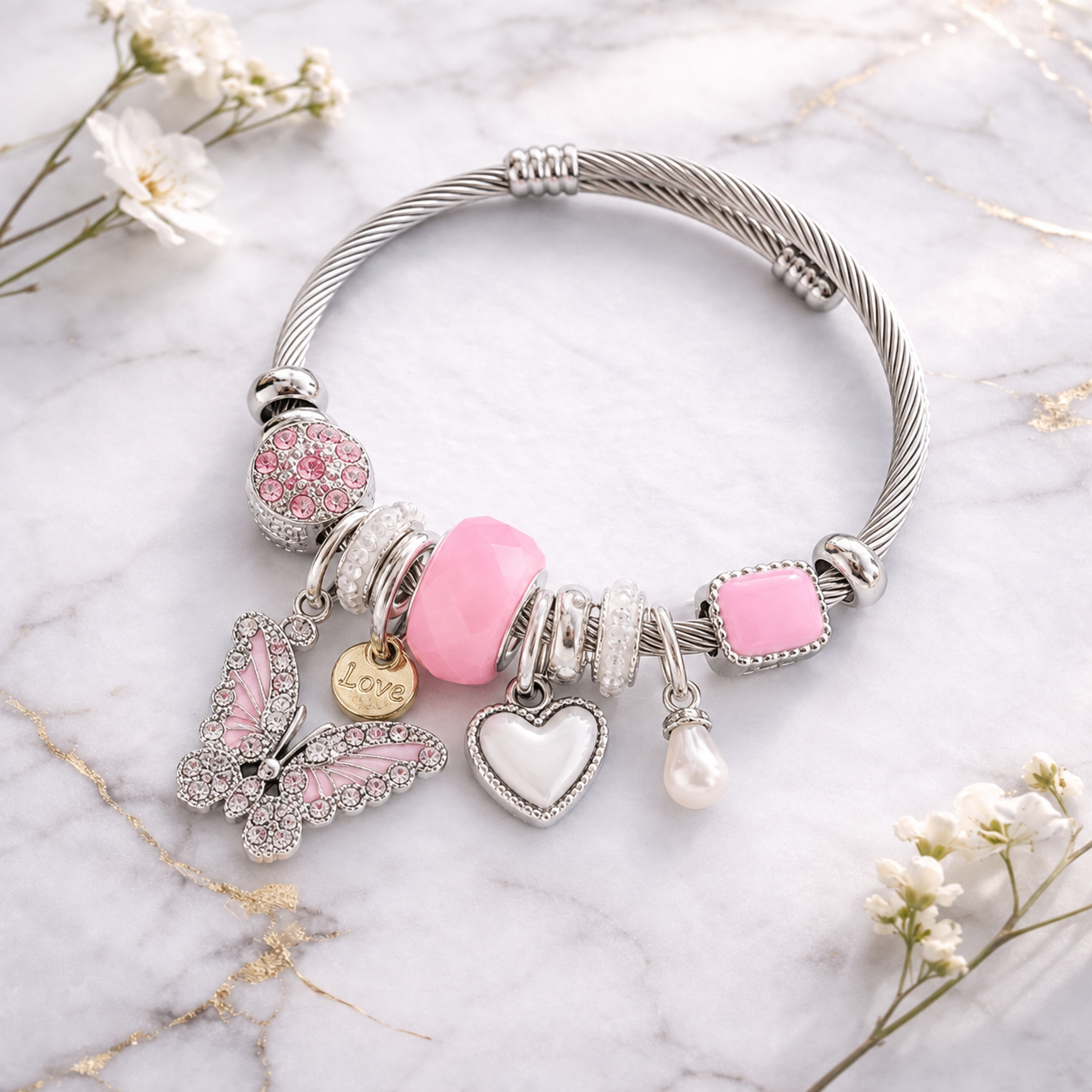 The Titli Pink Butterfly Charm bracelet