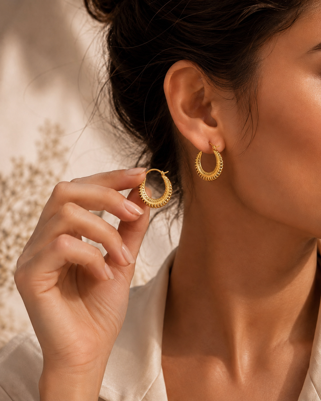 Women's Gold Plated Textured Hoop Earrings