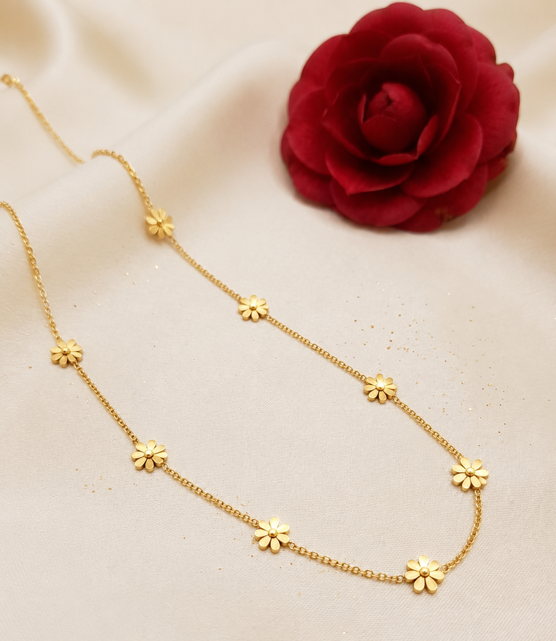 Women's Gold Plated Daisy Flower Station Necklace