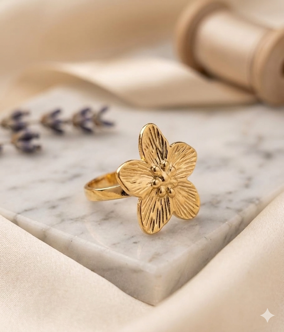 Textured 18K Gold Plated Flower Ring