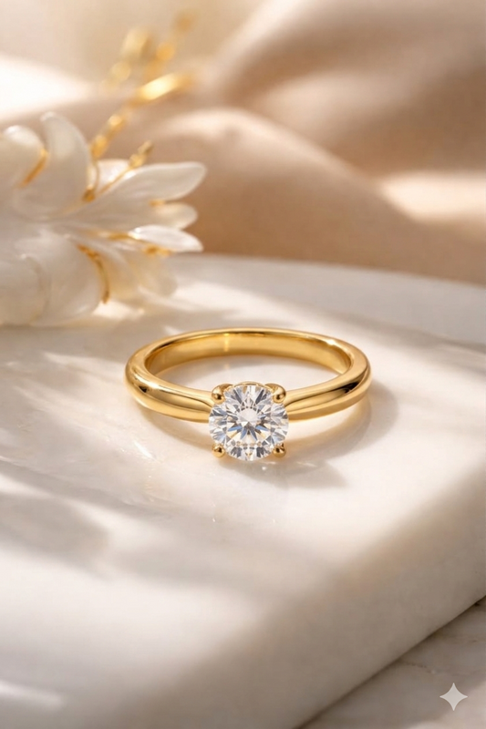 1 Carat Round-Cut Zirconia on 18K Gold Band