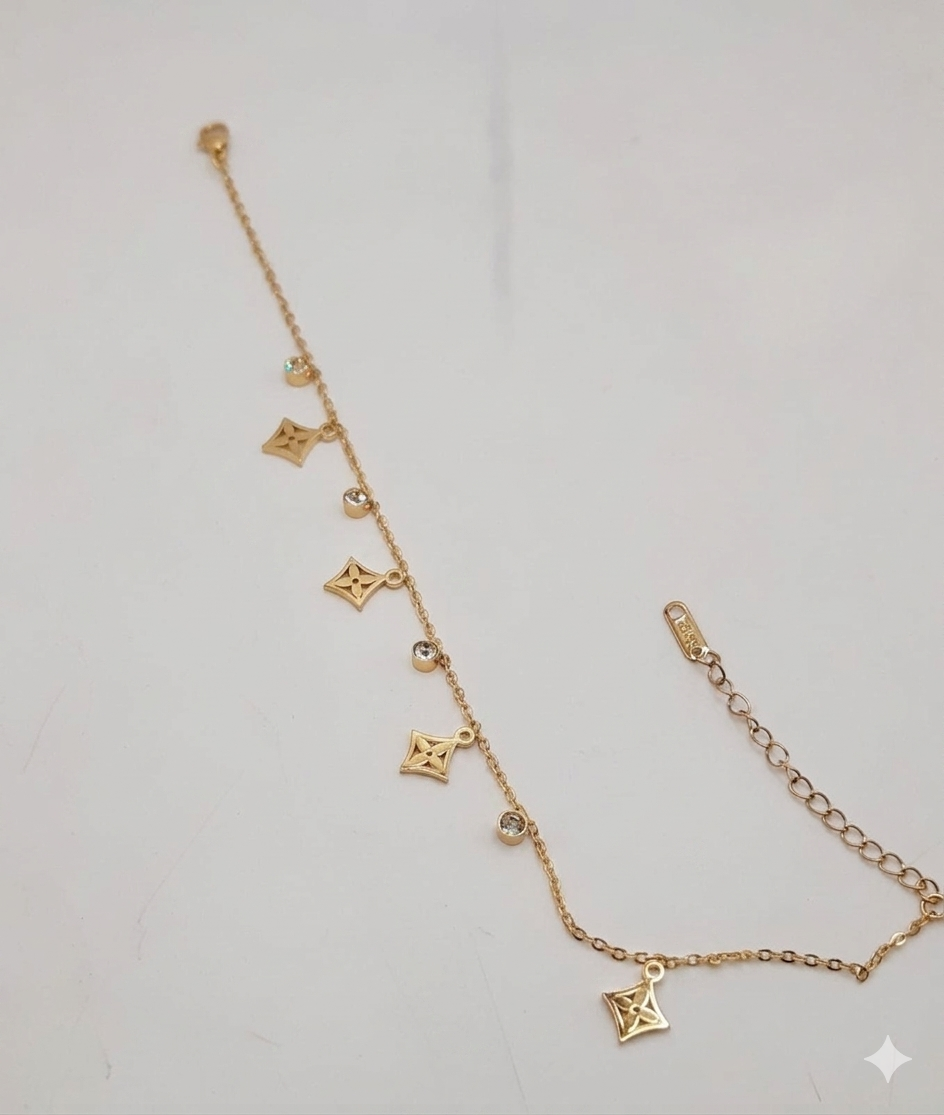 18K Gold Plated Monogram Flower Chain