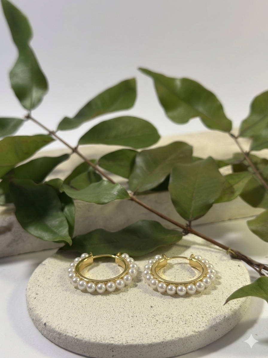 Pearl-Lined 18K Gold Plated Huggies