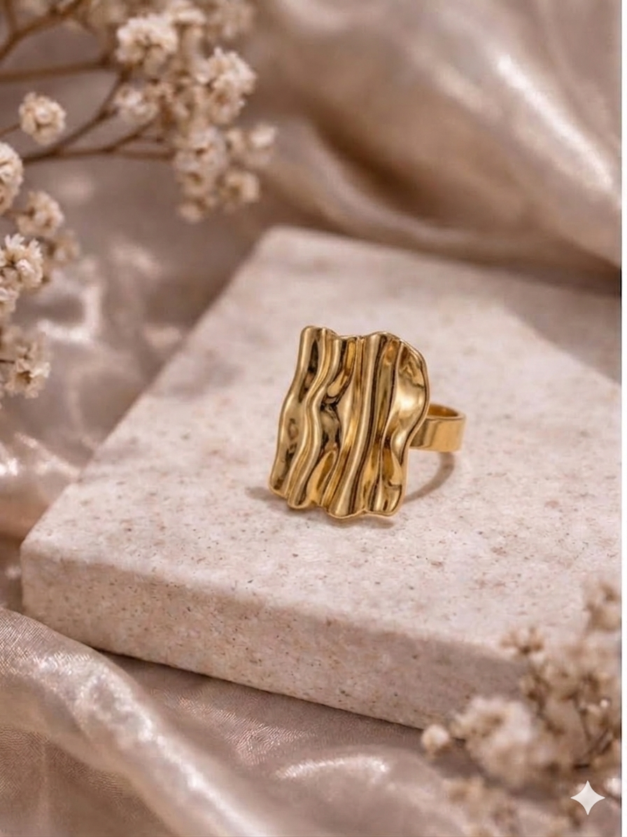 Textured 18K Gold Plated Abstract Ring