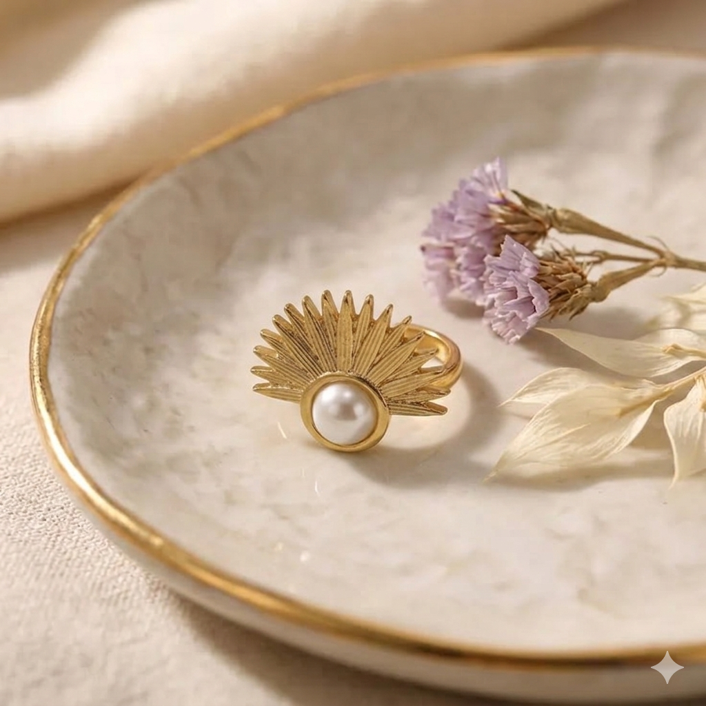 Gold Plated Sunray Pearl Statement Ring