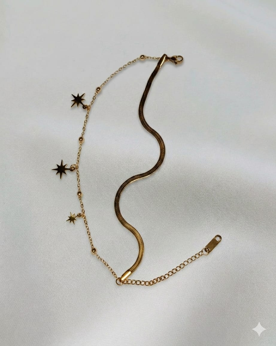 Celeste Layered Herringbone & Star Charm Bracelet