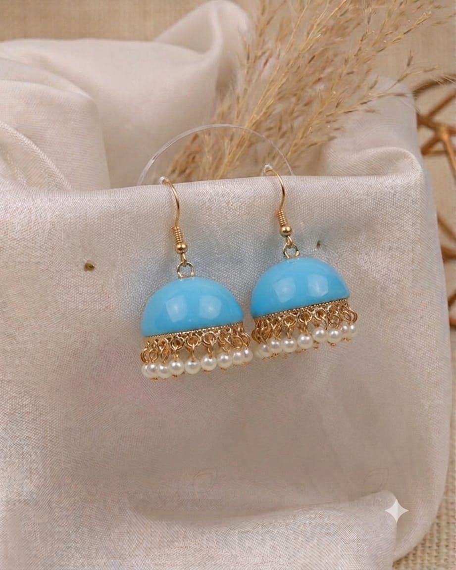 Pastel Blue Dome Jhumkas with Pearl Linings