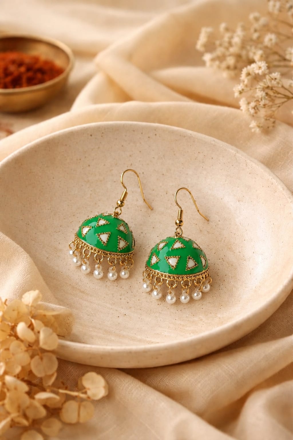 Sage & Gold Mosaic Dome Jhumkas
