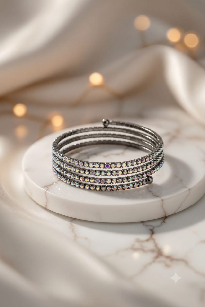 Dark Silver Four-Layer Rhinestone Bracelet