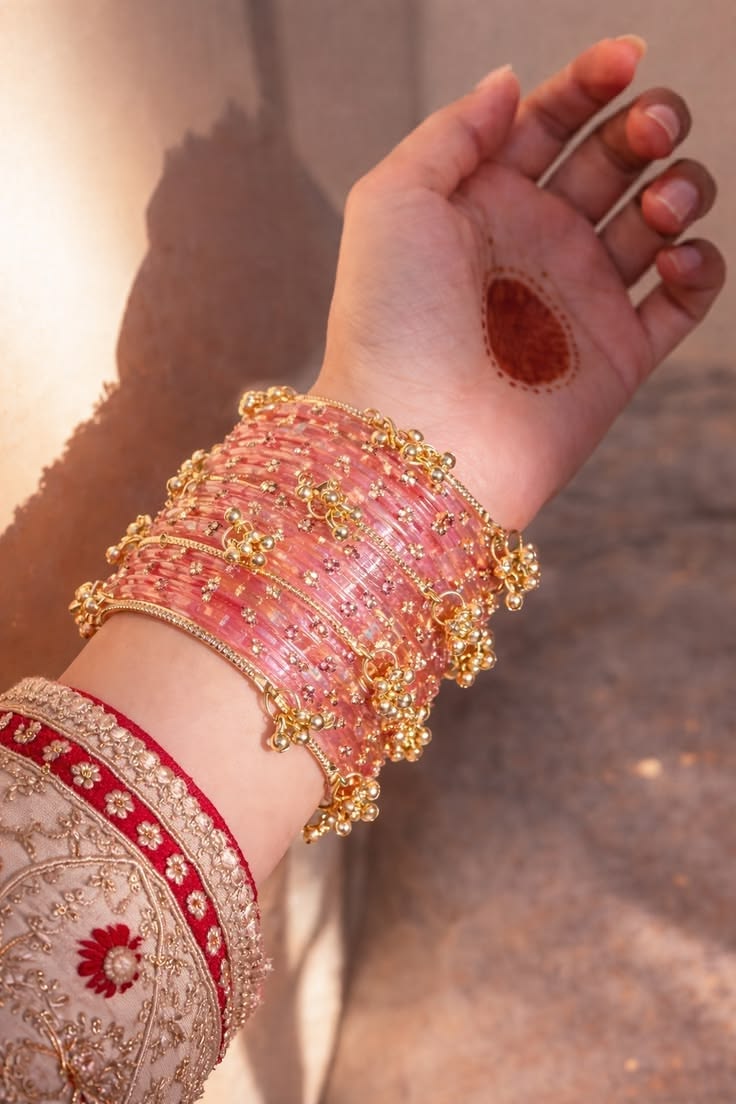 Rose Pink Glass khasmiri bangles