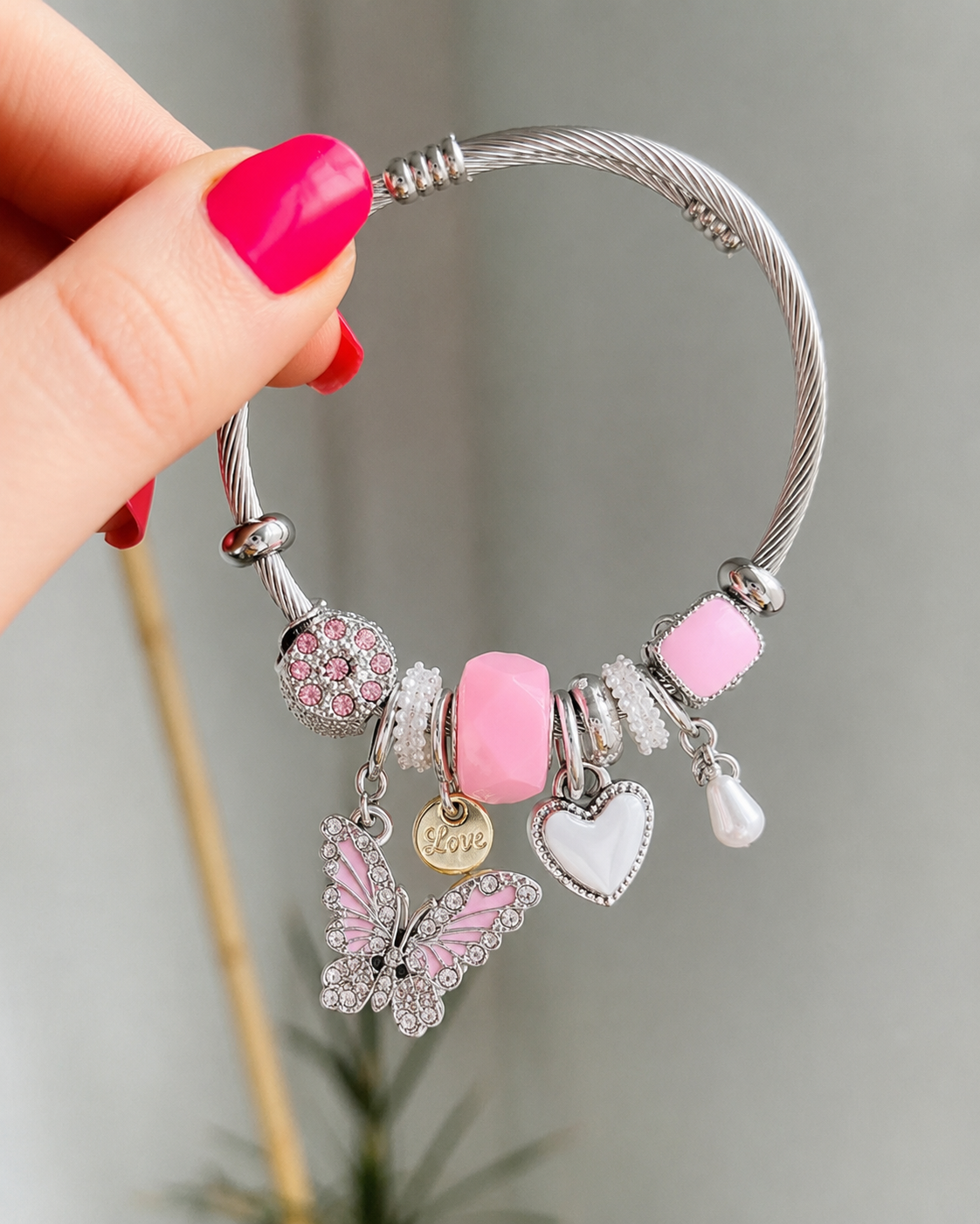 The Titli Pink Butterfly Charm bracelet