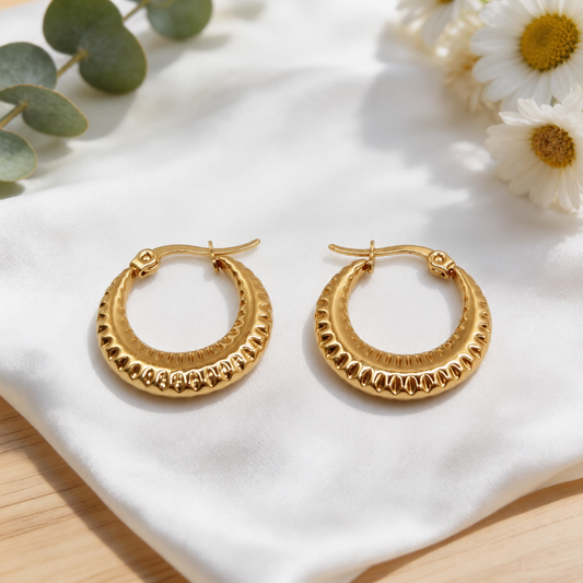 Women's Gold Plated Textured Hoop Earrings