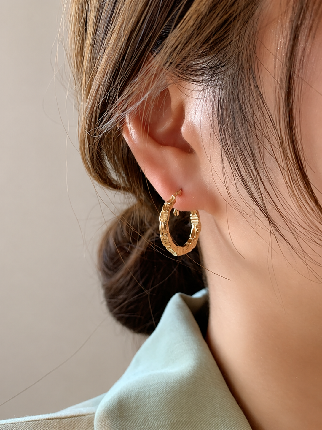 Gold Plated Textured Hoop Earrings