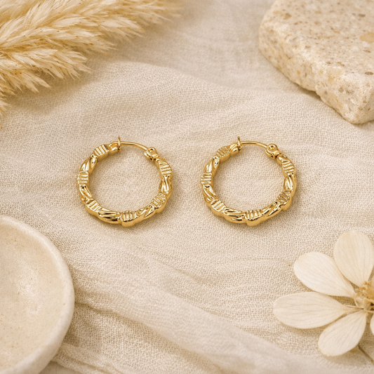 Gold Plated Textured Hoop Earrings