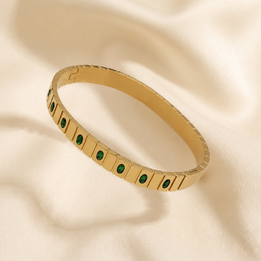 Women's Gold Plated Green Stone Cuff Bracelet