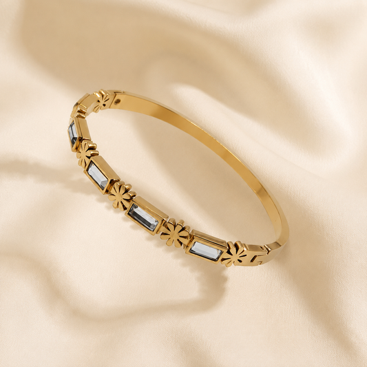 Women's Gold Plated Floral Crystal Cuff Bracelet