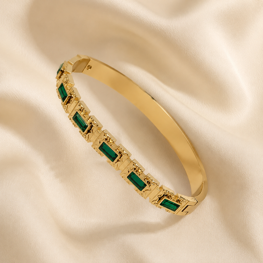 Women's Gold Plated Emerald Green Stone Cuff Bracelet