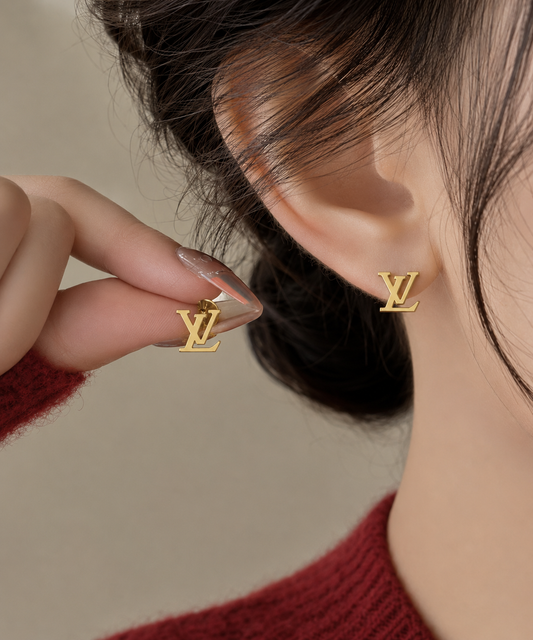 Women's Gold Plated Monogram Stud Earrings