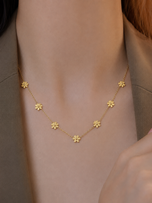 Women's Gold Plated Daisy Flower Station Necklace