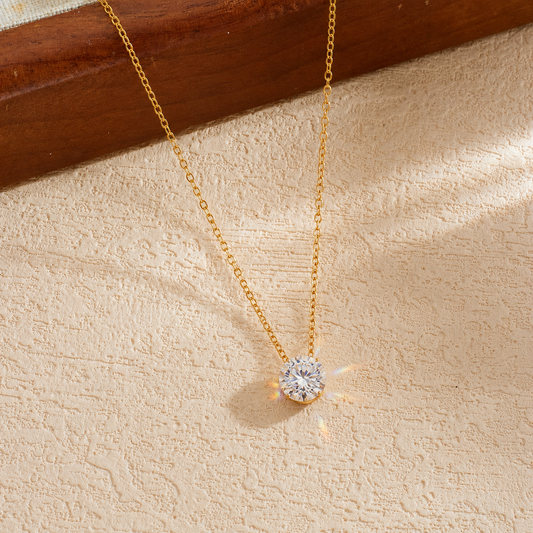 Women's Gold Plated Solitaire Crystal Pendant Necklace