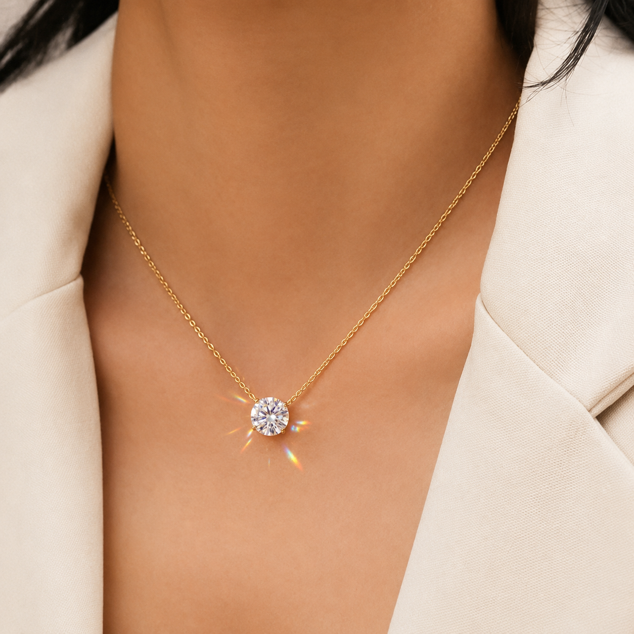 Women's Gold Plated Solitaire Crystal Pendant Necklace