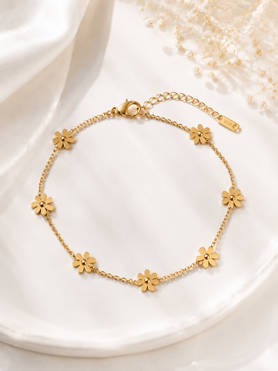 Stainless Steel Floral Chain Bracelet for Women