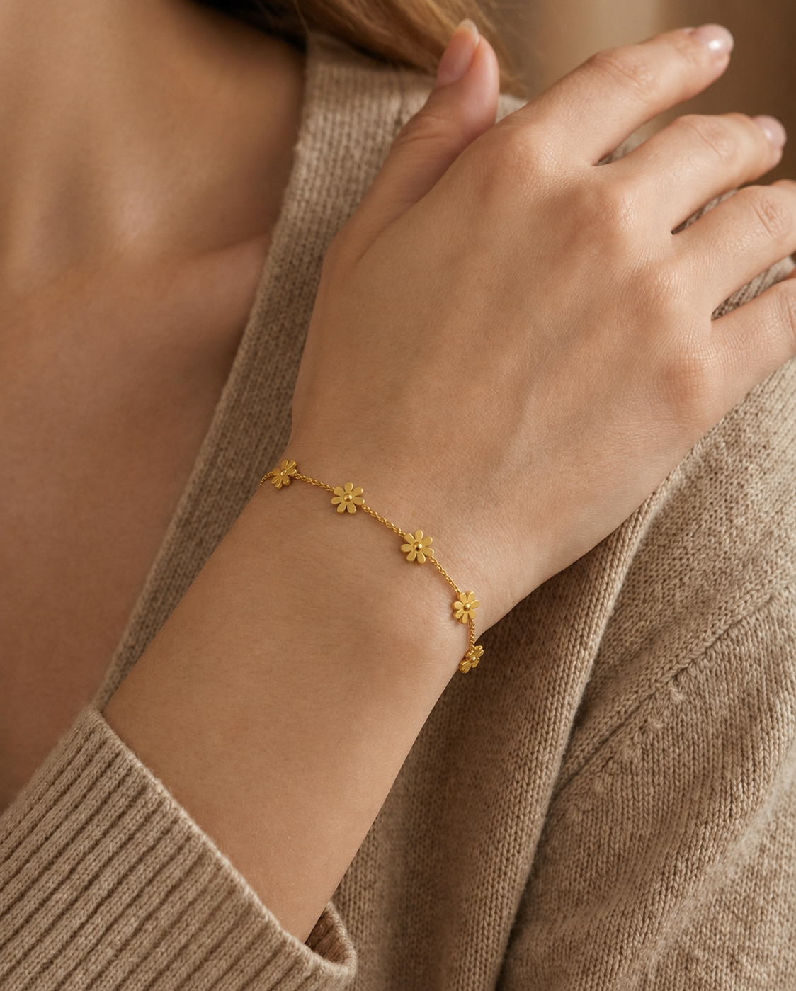 Stainless Steel Floral Chain Bracelet for Women