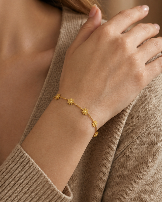 Stainless Steel Floral Chain Bracelet for Women