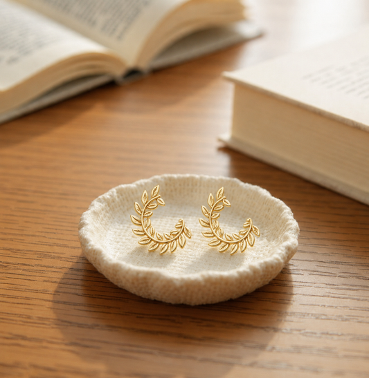 18K Gold Plated Olive Branch Hoop Studs