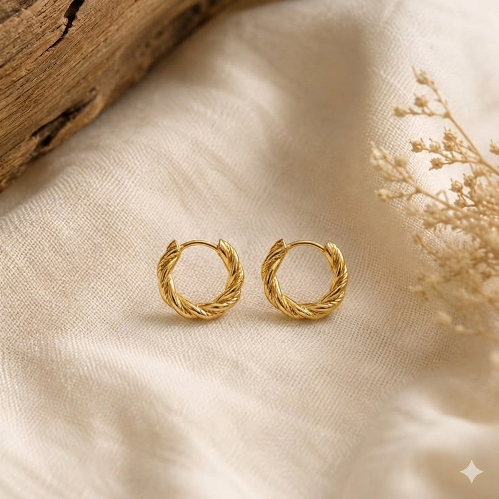 18K Gold Plated Twisted Rope Hoop Earrings