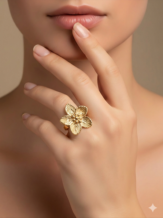 Textured 18K Gold Plated Flower Ring