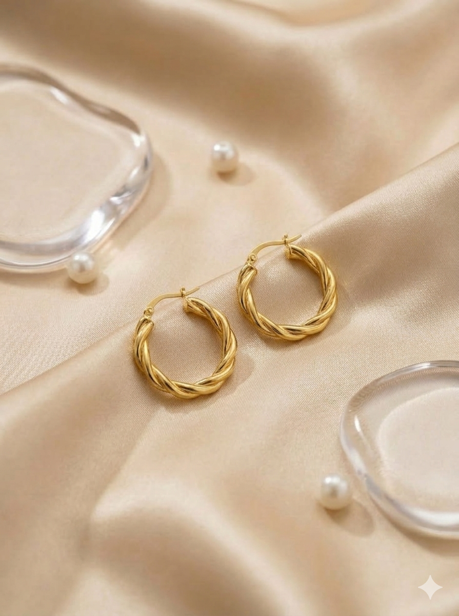 18K Gold Plated Twisted Rope Hoop Earrings