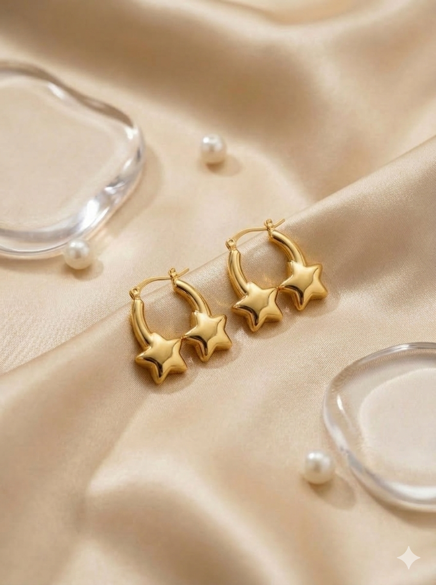 18K Gold Plated Star Charm Earrings