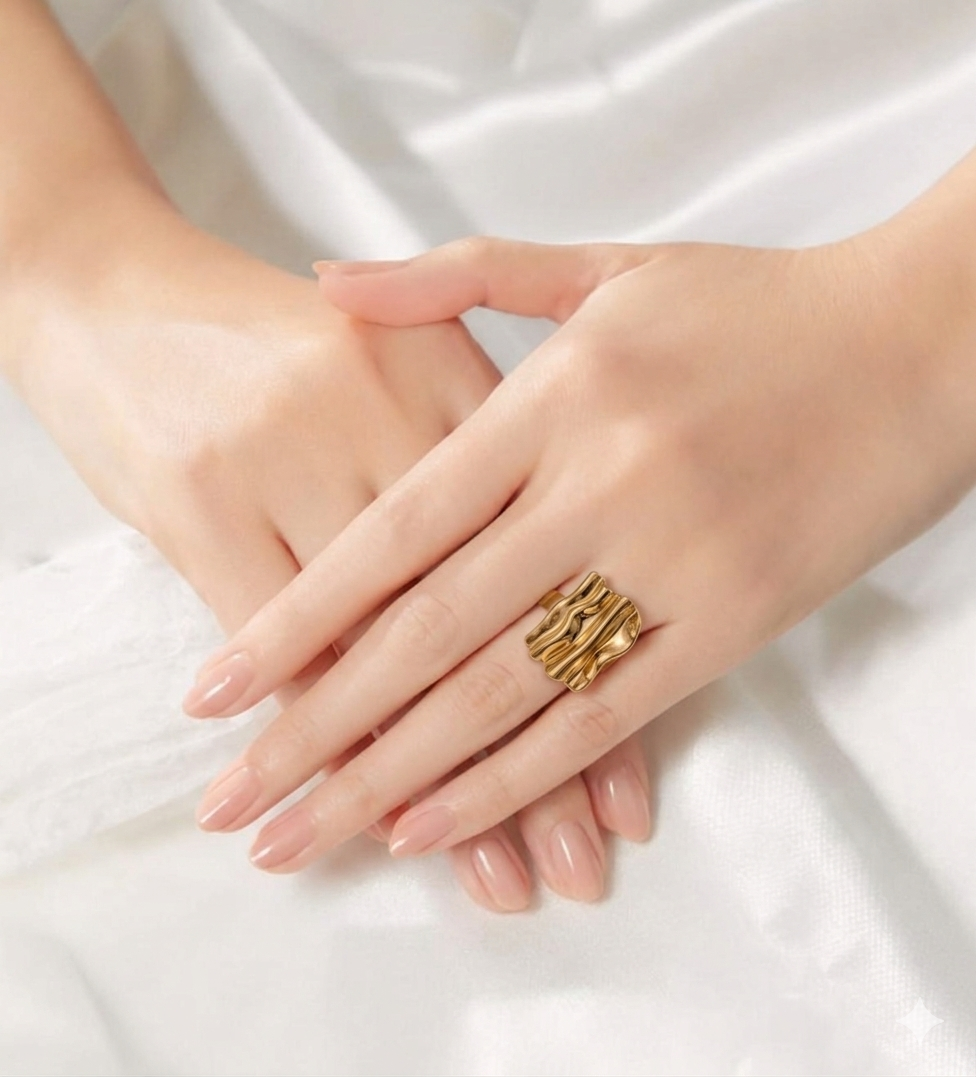 Textured 18K Gold Plated Abstract Ring