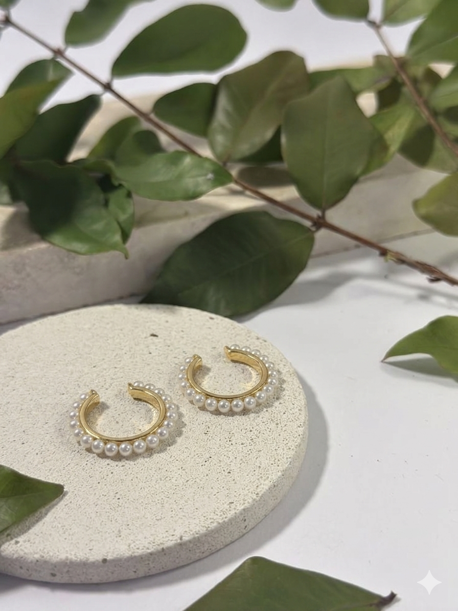 Pearl-Lined 18K Gold Plated Huggies