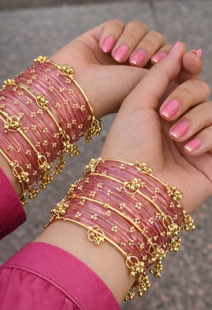 Rose Pink Glass khasmiri bangles