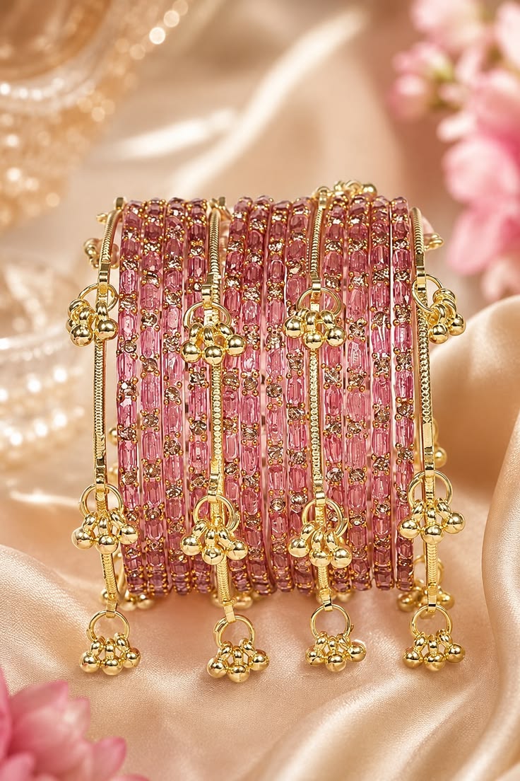 Rose Pink Glass khasmiri bangles