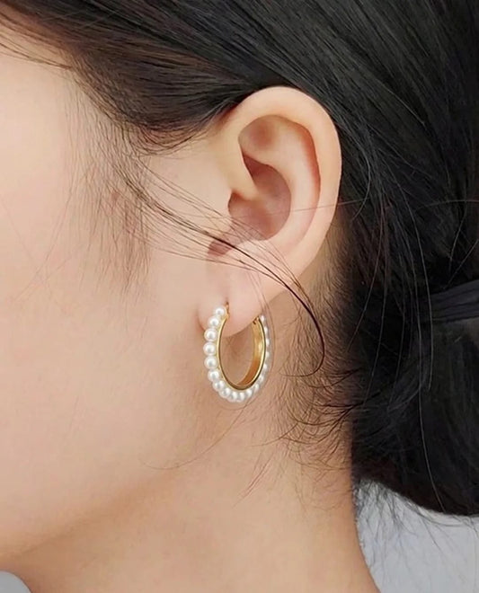 Pearl-Lined 18K Gold Plated Huggies