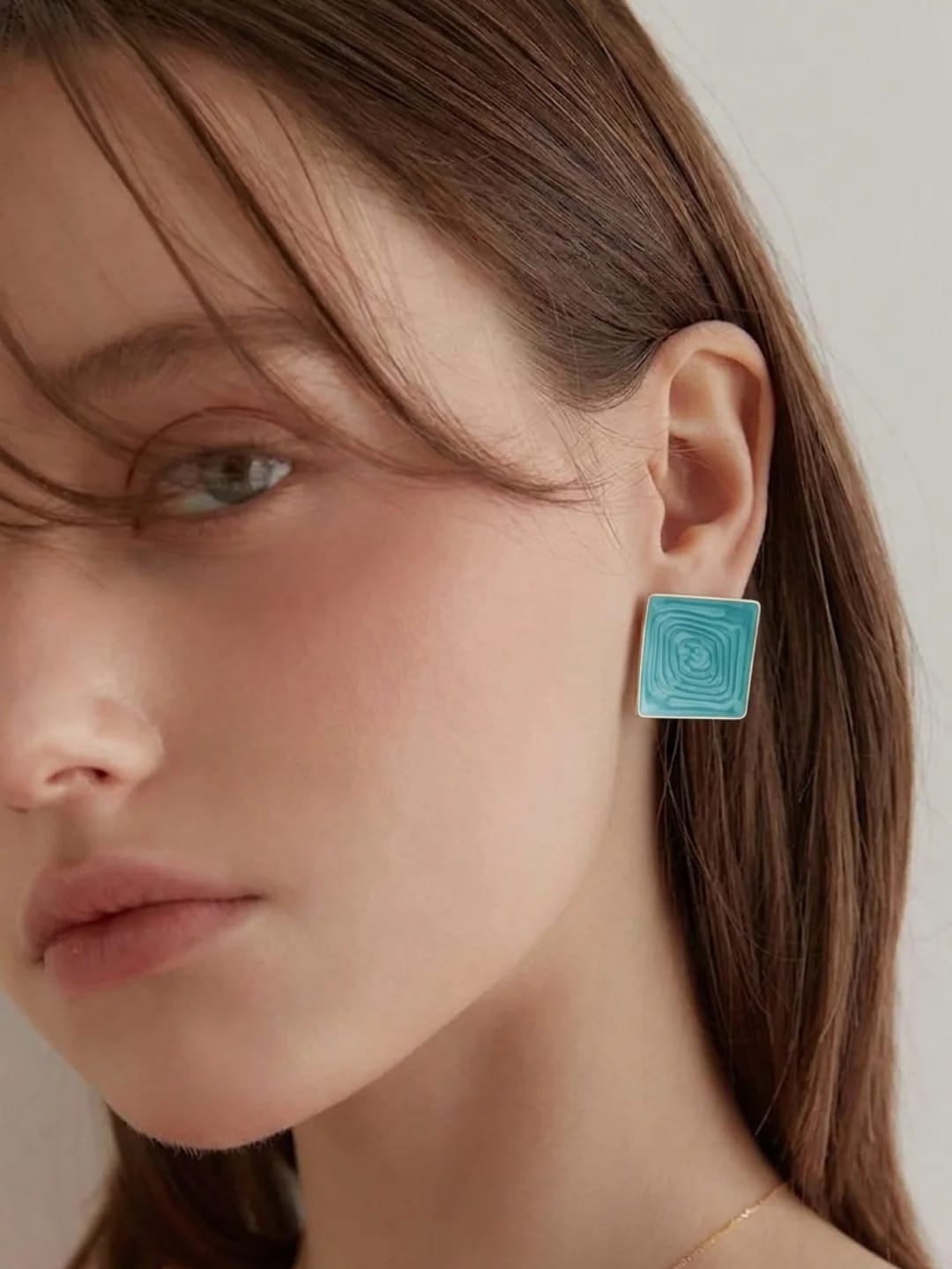 Azure Ripple Square Enamel Stud Earrings