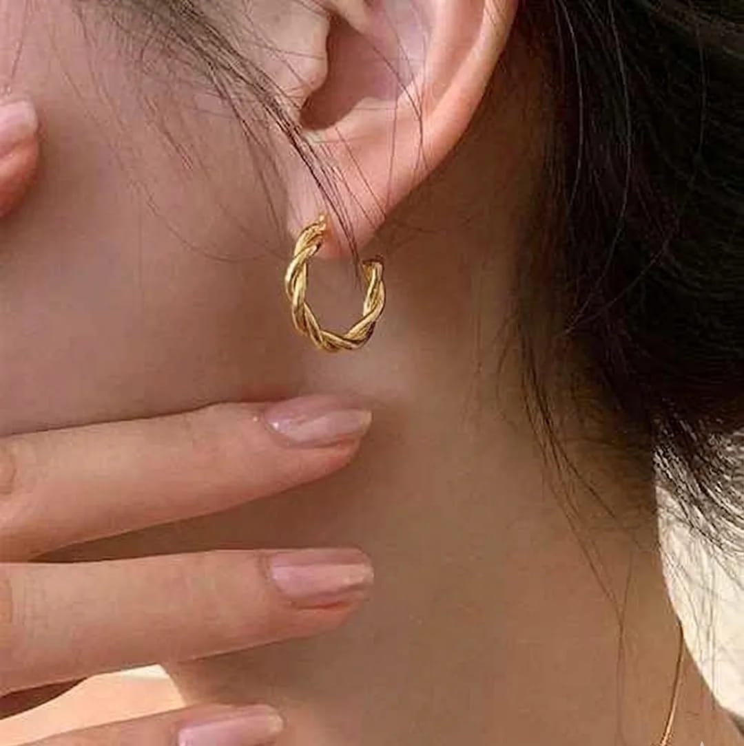 18K Gold Plated Twisted Rope Hoop Earrings
