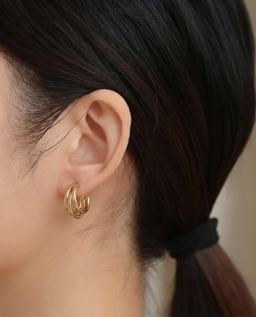 Triple Layer 18K Gold Plated Hoop Earrings