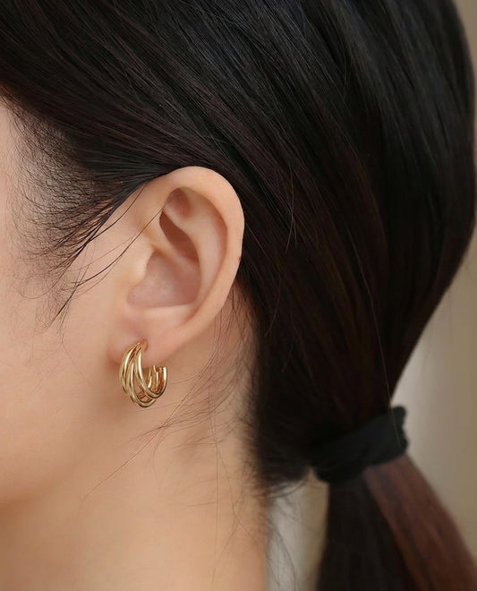 Triple Layer 18K Gold Plated Hoop Earrings