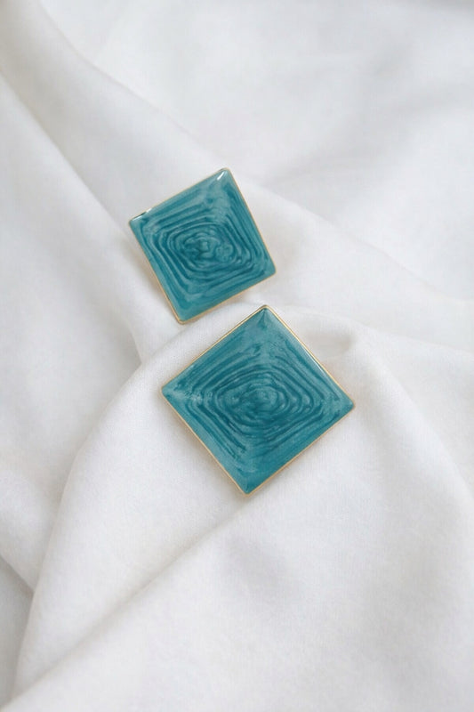 Azure Ripple Square Enamel Stud Earrings