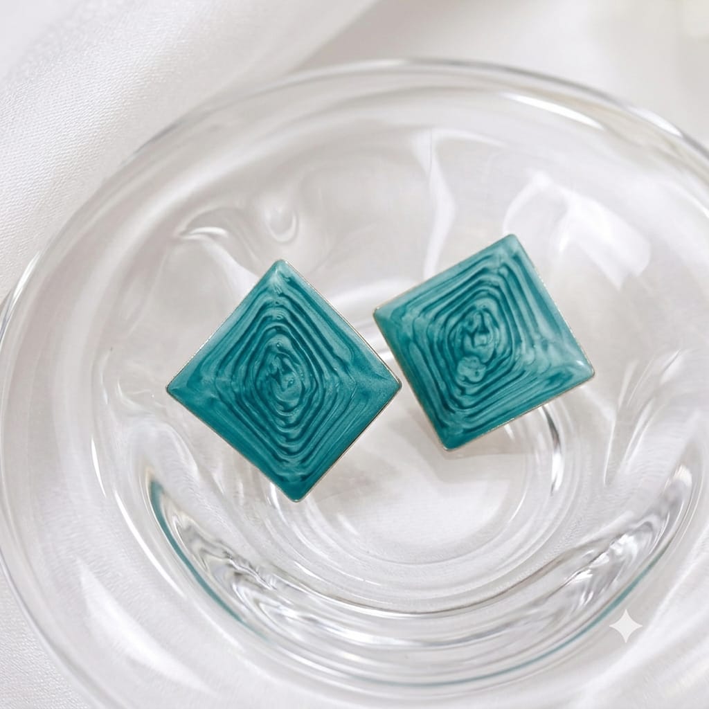 Azure Ripple Square Enamel Stud Earrings