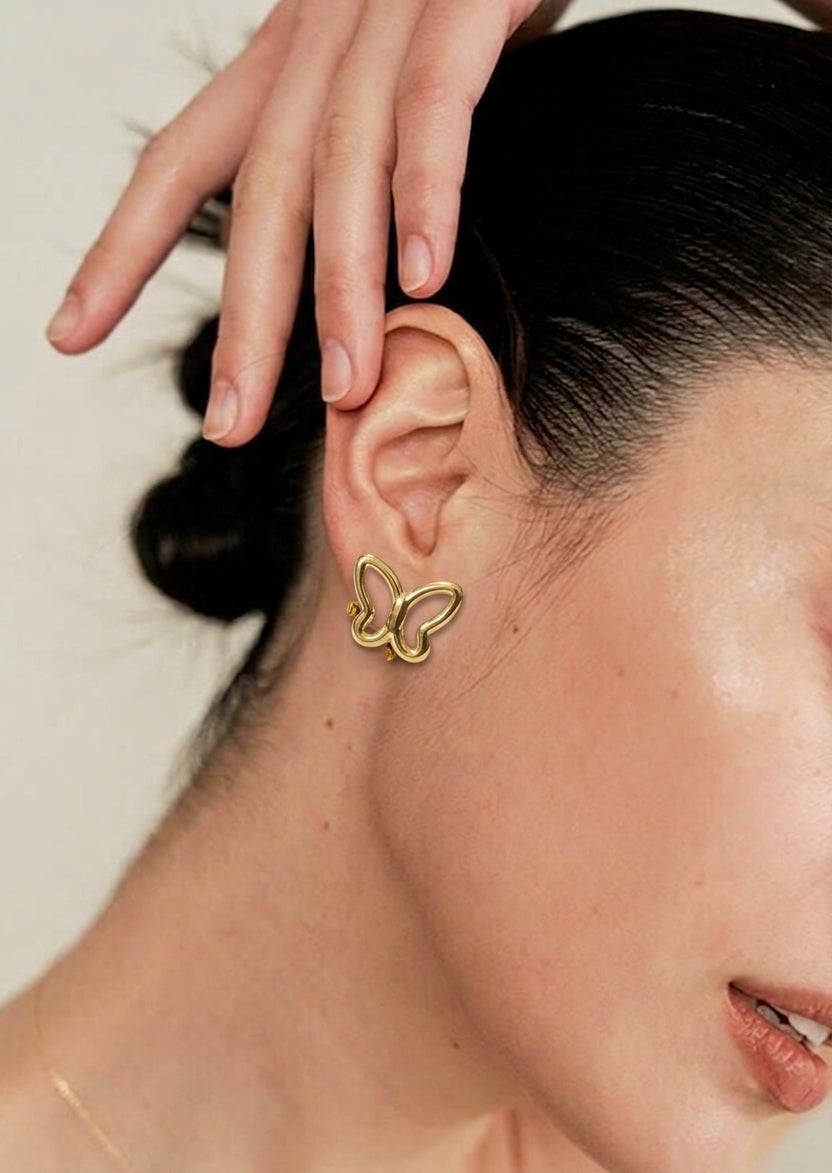 Gold Wireframe Butterfly Studs