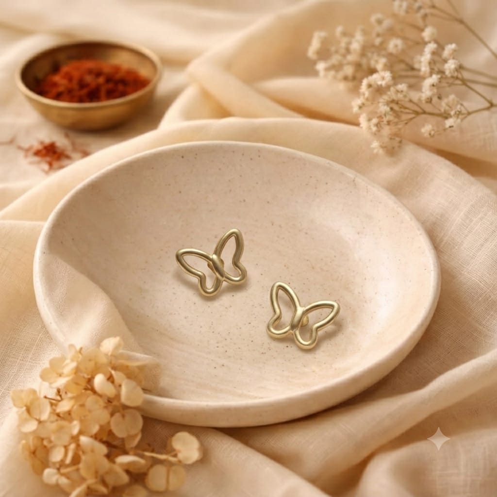 Gold Wireframe Butterfly Studs