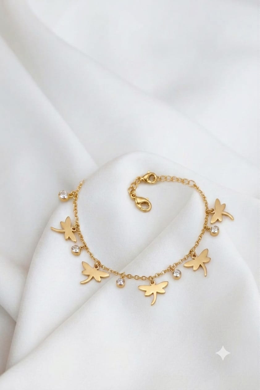 18K Gold Plated Dragonfly Charm Anklet
