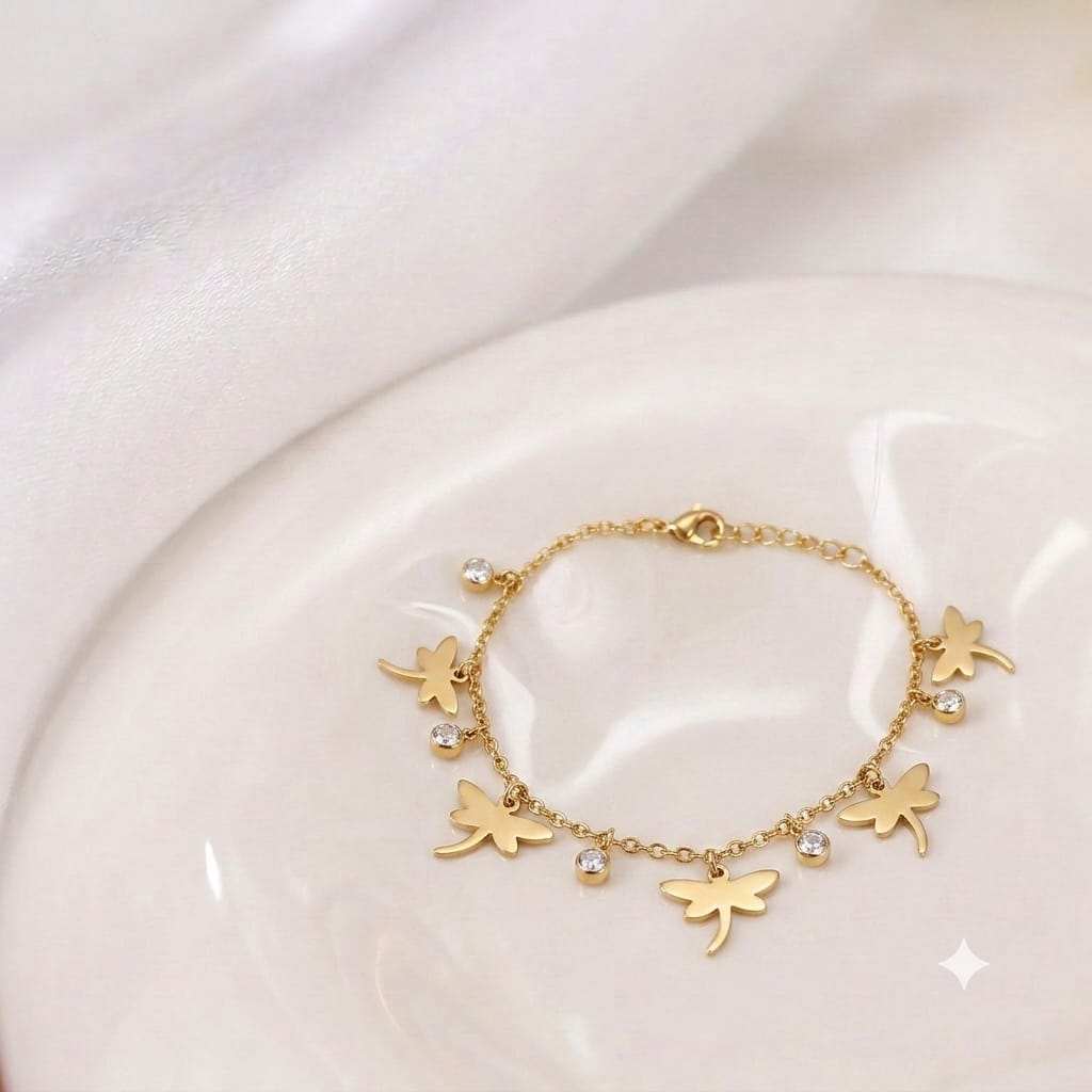 18K Gold Plated Dragonfly Charm Anklet