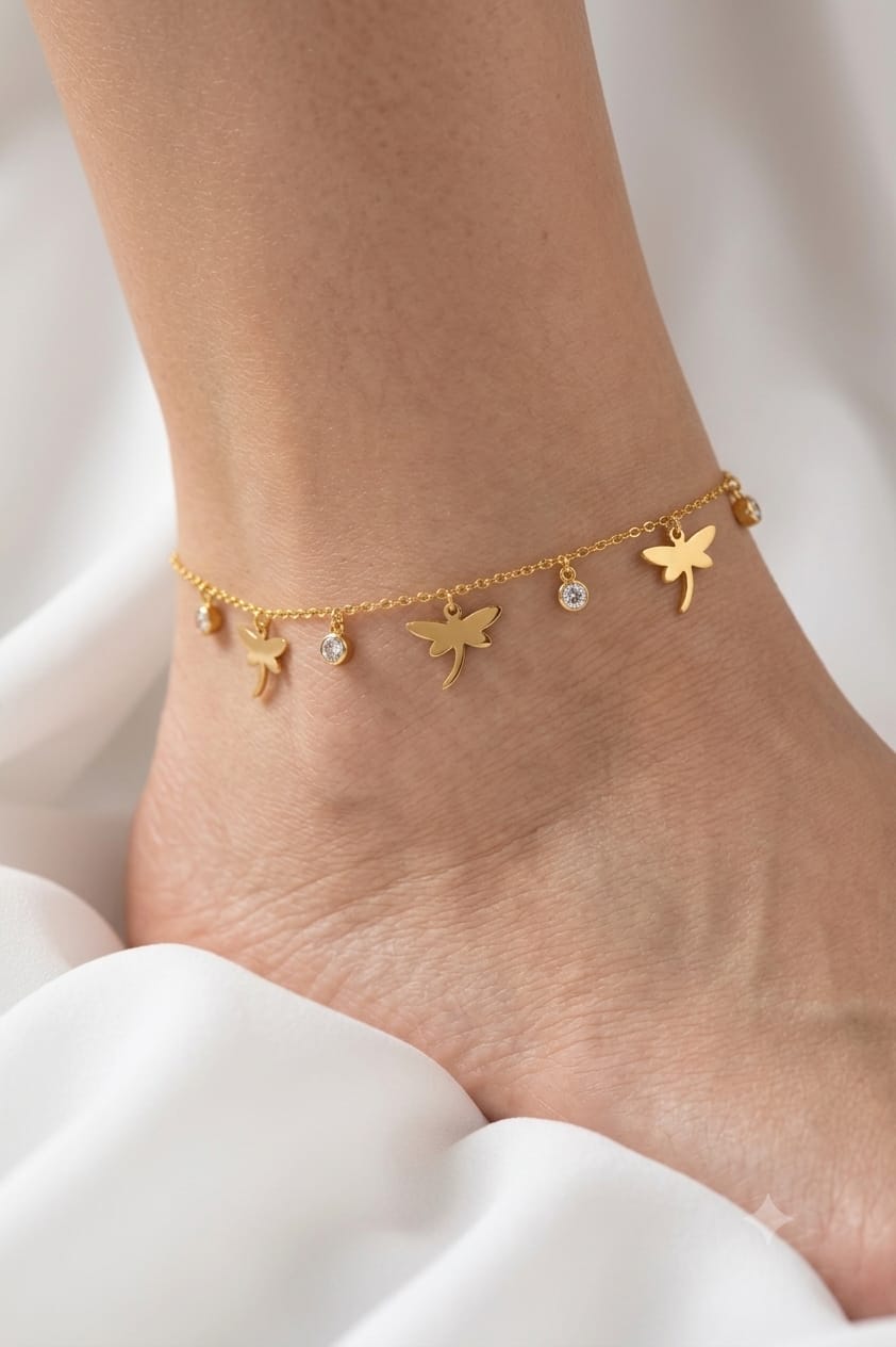 18K Gold Plated Dragonfly Charm Anklet