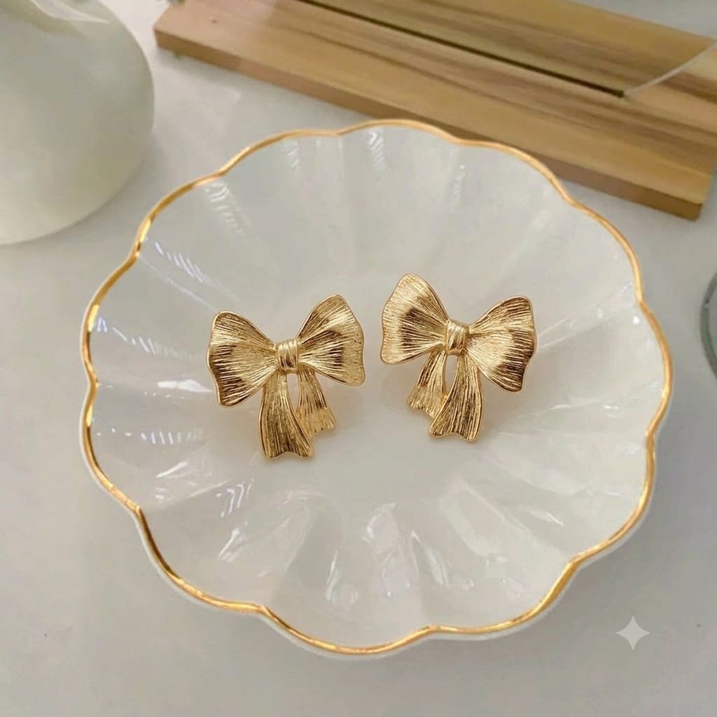 Textured 18K Gold Plated Bow Earrings
